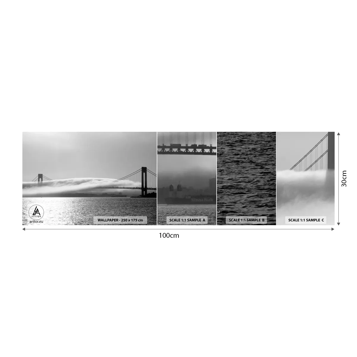Fototapetenmuster Standard Eco - Segeln durch das Goldene Tor - Landschaft, Brücke, San Francisco - 100x30 cm