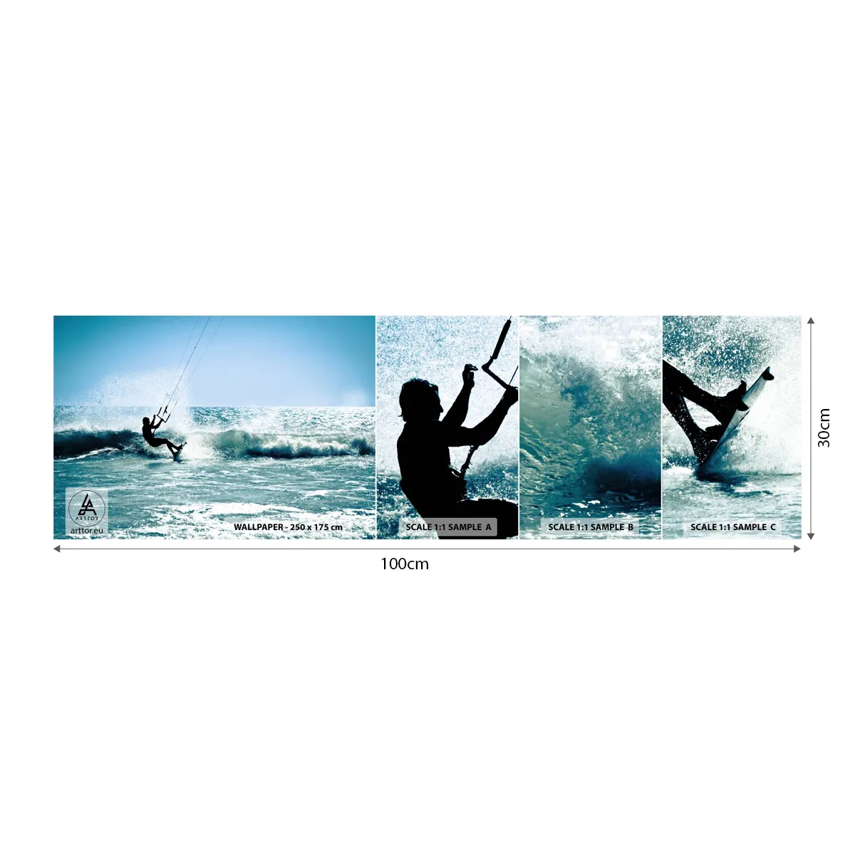 Fotobehang Staaltje Standard Eco - Laat je meeslepen - Sport, Kitesurfen, Zee - 100x30 cm