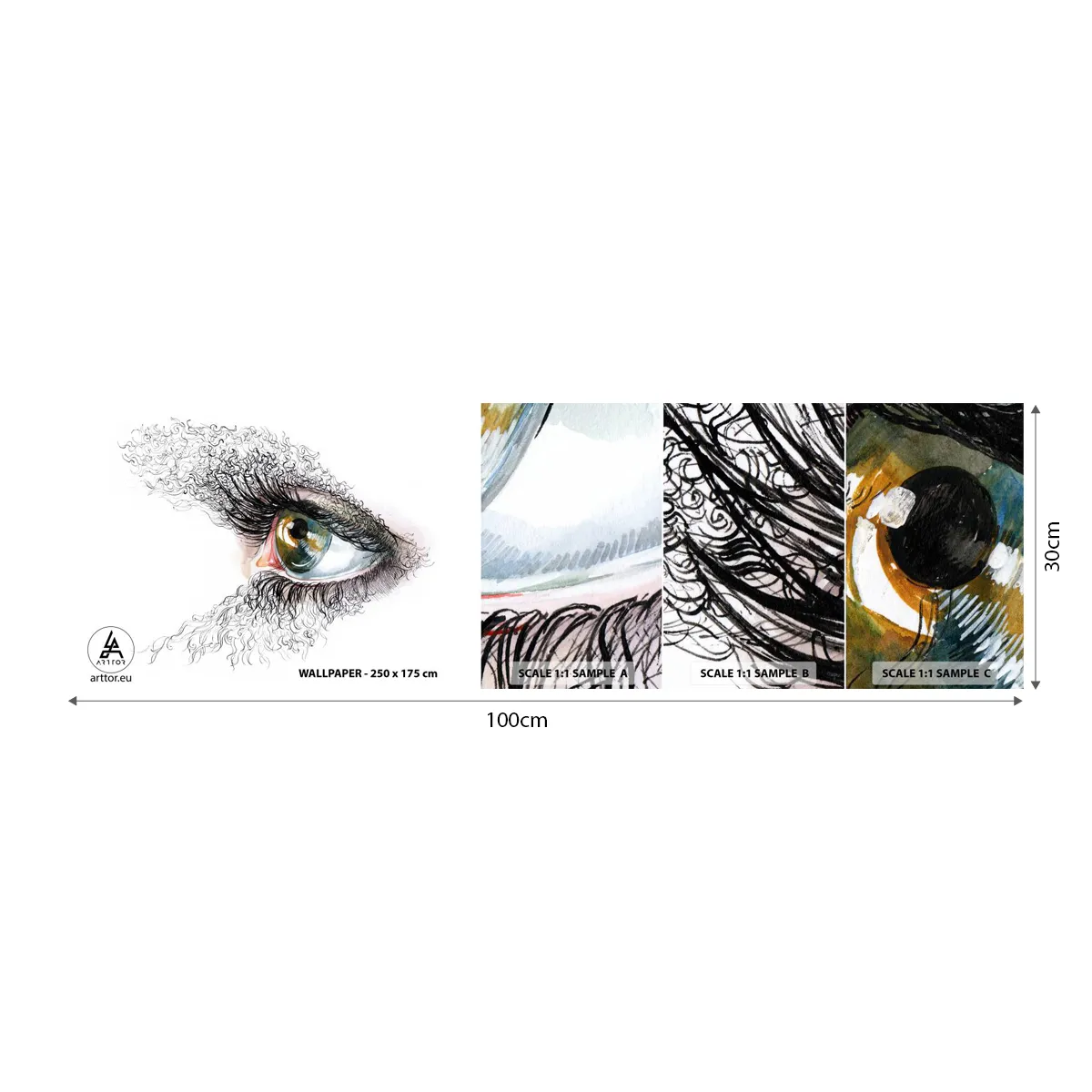 Amostra de papel de parede autocolante Deluxe Sticker - Olhe diretamente para a alma - Abstração, Gráficos, Olho - 100x30 cm