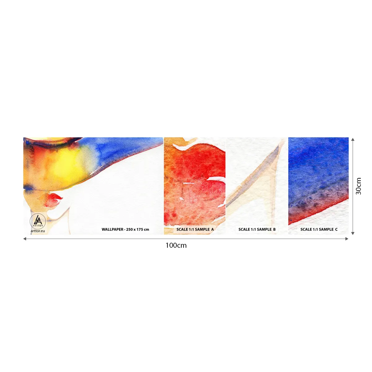 Fotobehang Staaltje Standard Eco - Portret van een dame - Abstractie, Vrouw, Hoed - 100x30 cm