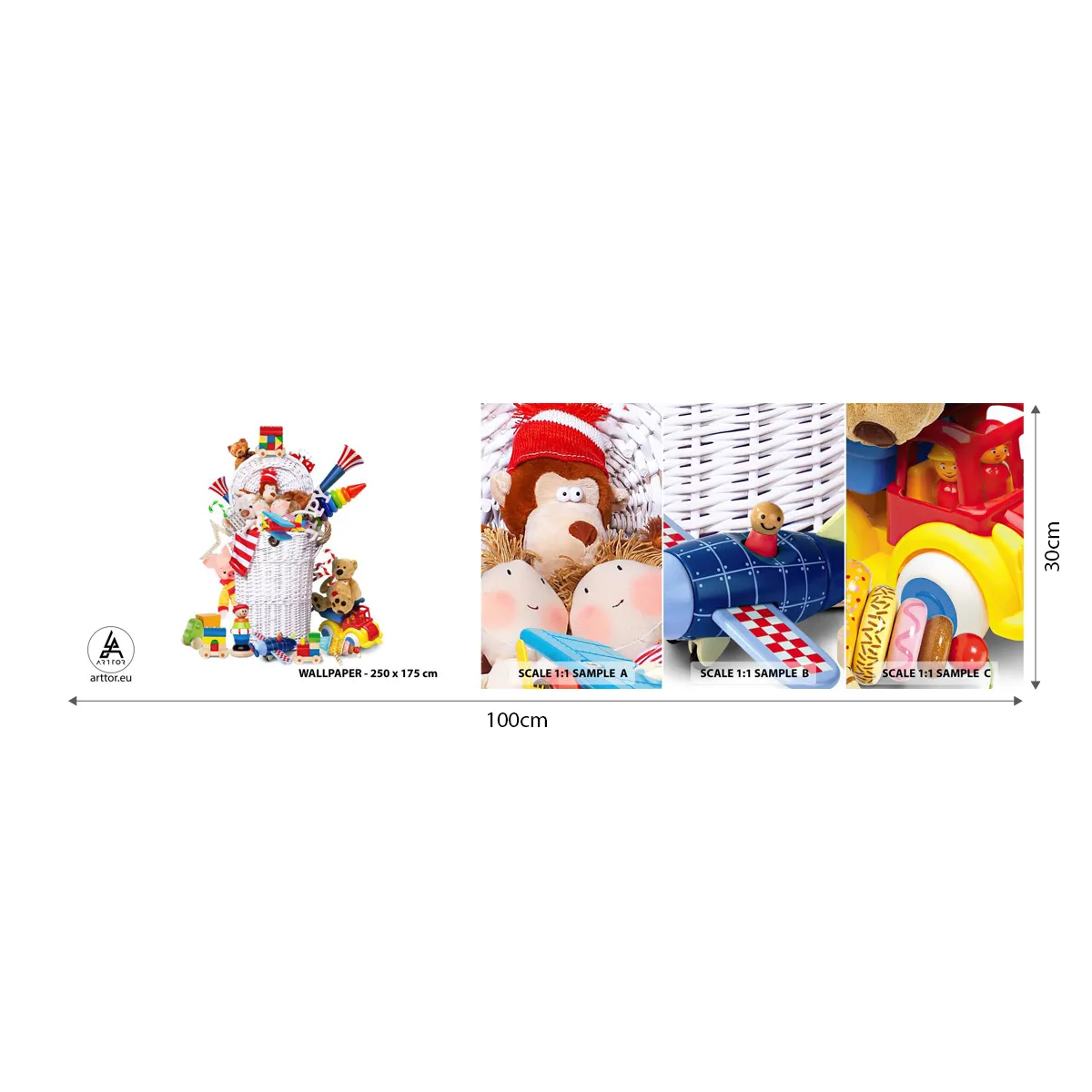 Amostra de Papel de Parede Standard Eco - Tesouros das crianças - Brinquedos, Para crianças, Quarto infantil - 100x30 cm