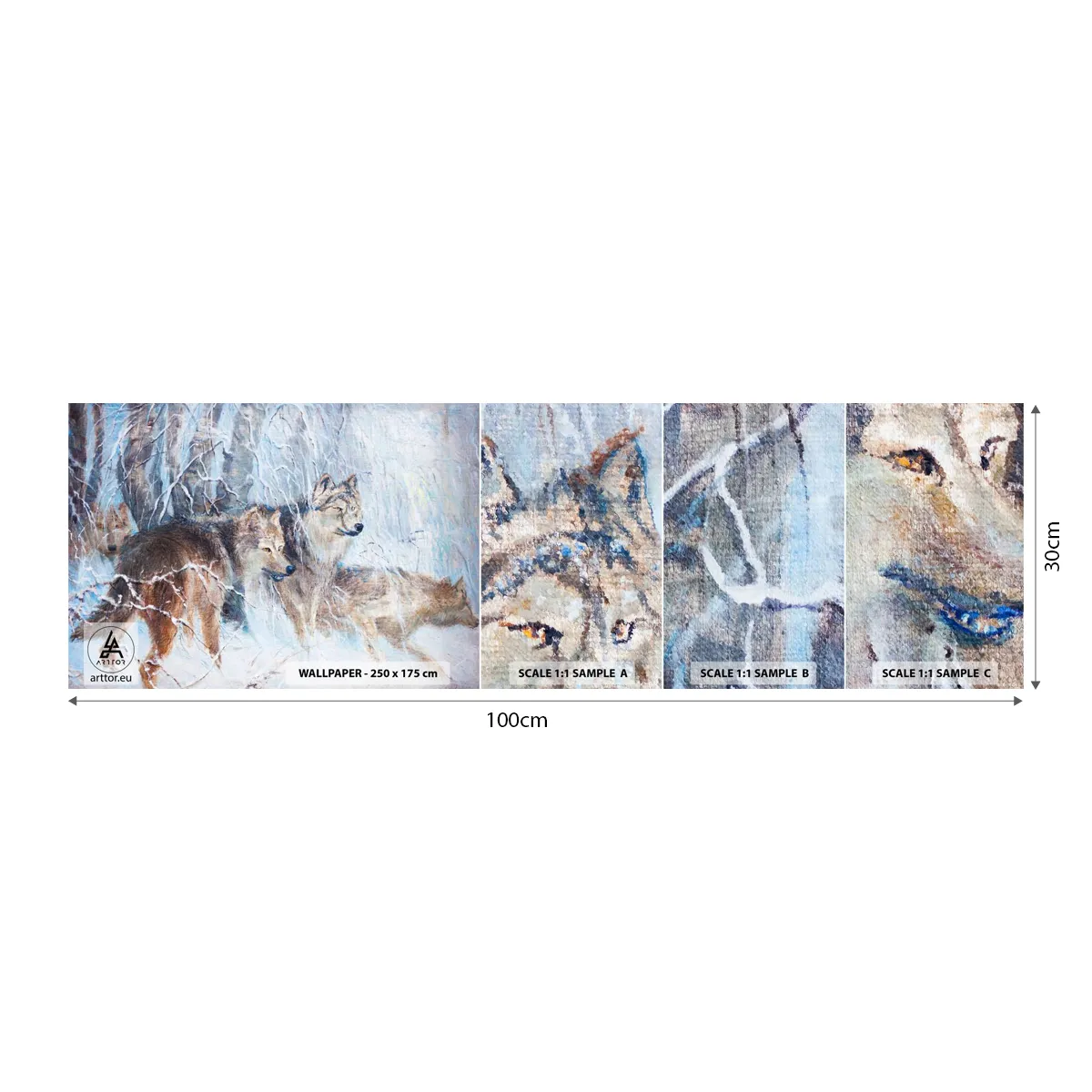 Fototapet Prov Standard Eco - Akta! Någon kommer - Djur, Vargar, Skog - 100x30 cm