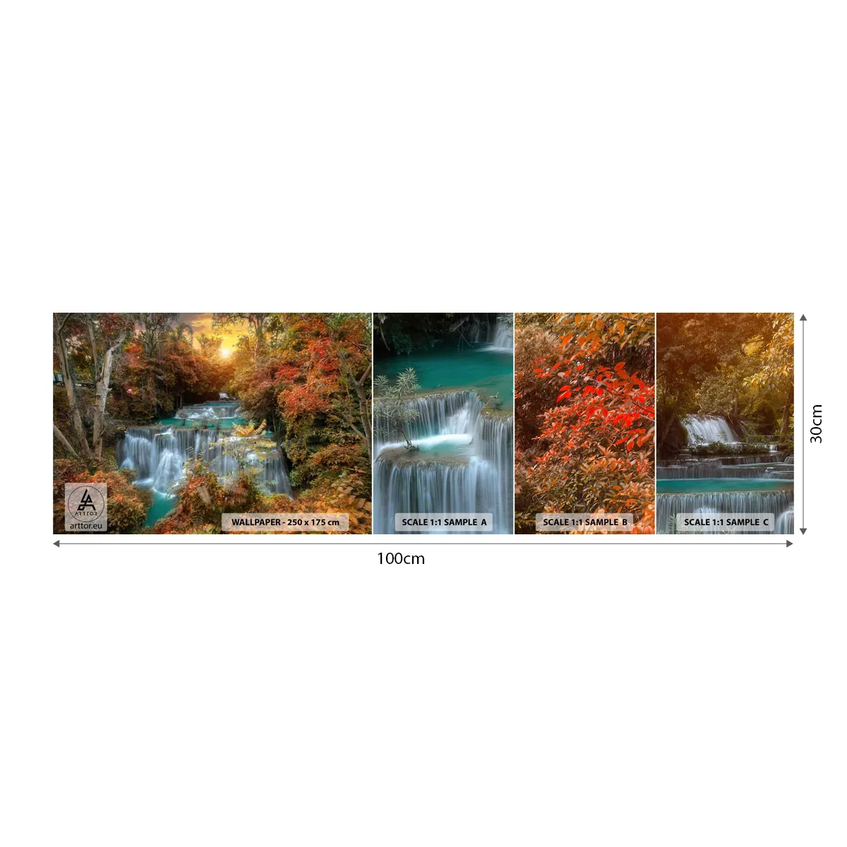 Échantillon De Papier Peint Standard Eco - Trésor caché de la forêt - Paysage, Cascade, Forêt - 100x30 cm