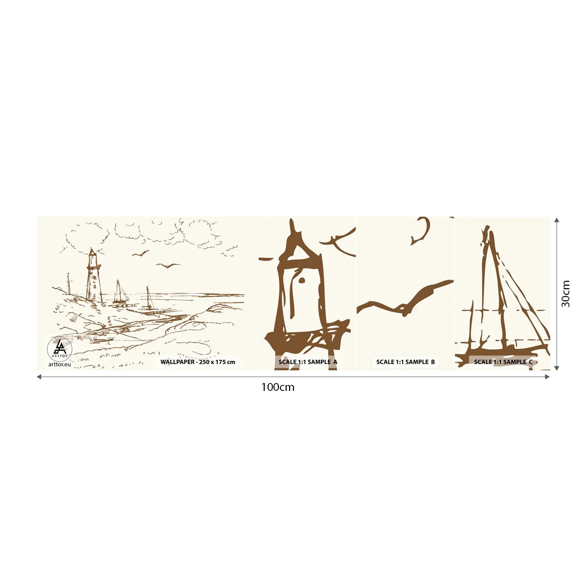 Fototapetenmuster Standard Eco - Ein Überblick über die Erinnerungen an den Sommer - Grafik, Küste, Leuchtturm - 100x30 cm