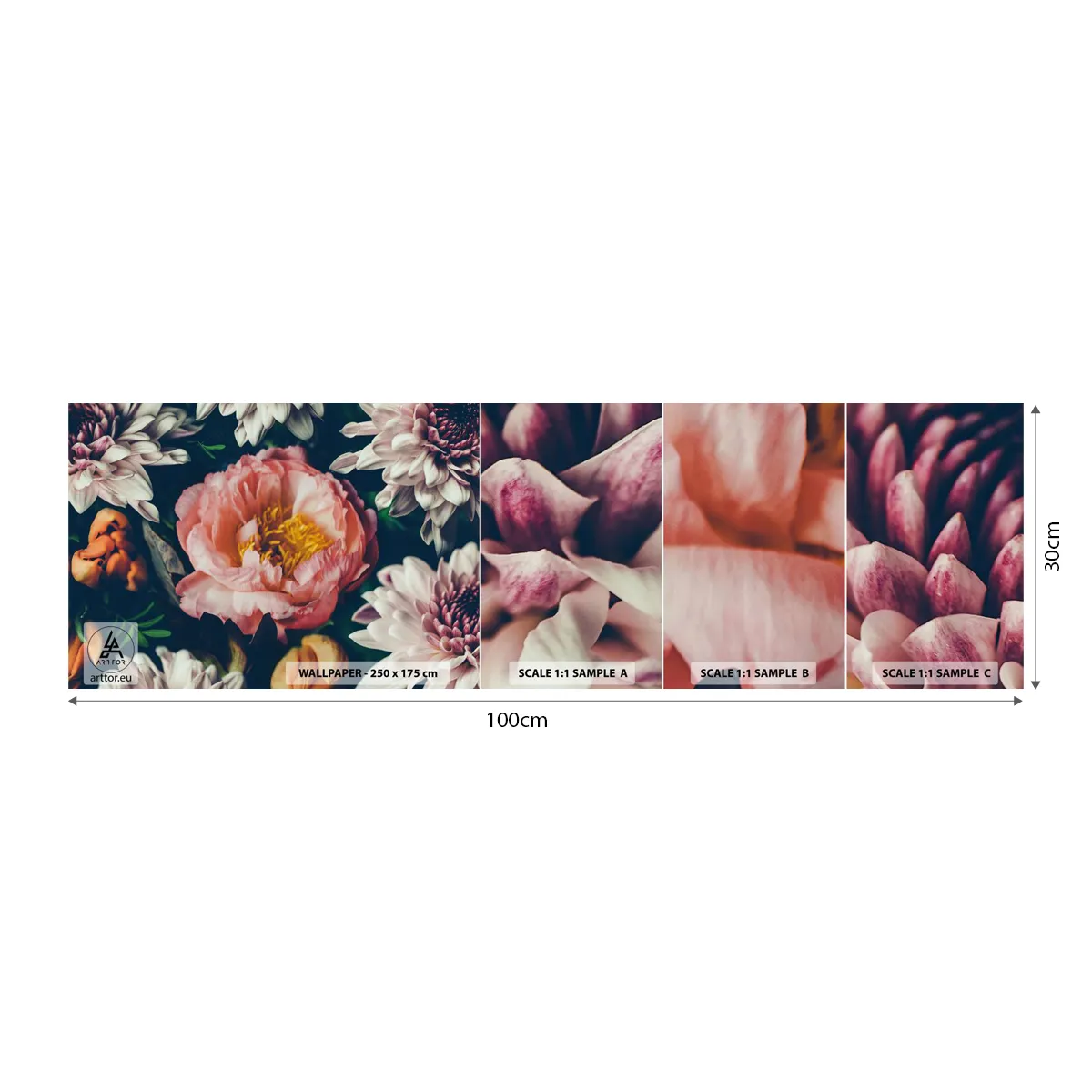 Photo Wallpaper Sample Standard Eco - In Baroque Style - Flowers, Peony, Bouquet of flowers - 100x30 cm