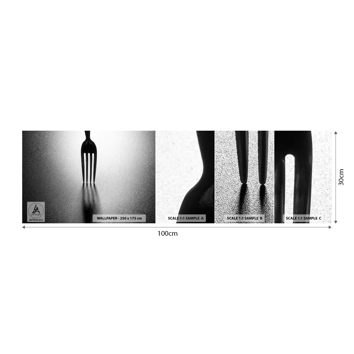 Photo Wallpaper Sample Standard Eco - Light and Shade - Fork, Cutlery, Kitchen - 100x30 cm