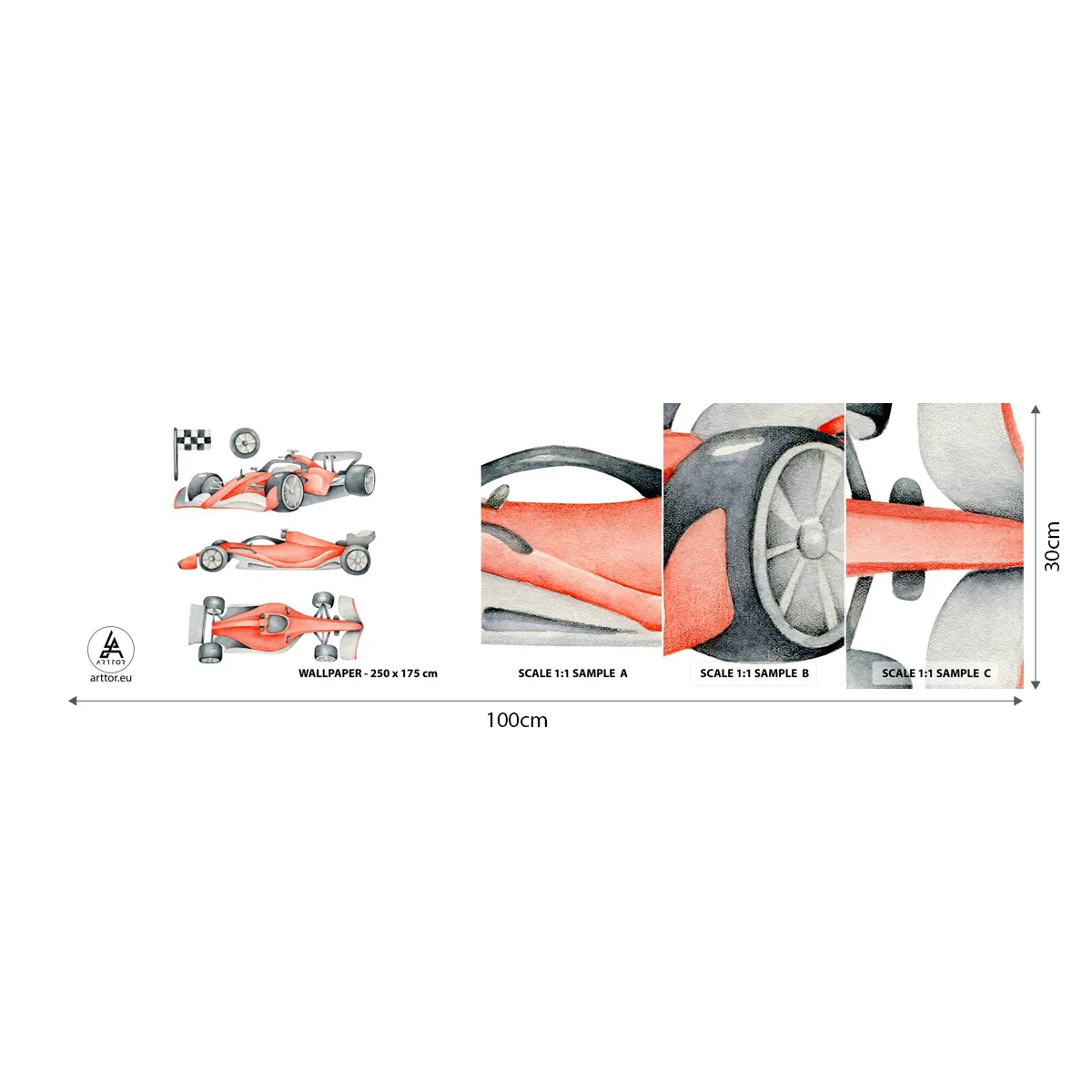 Mostră de Tapet Standard Eco - Prindeți visul - Mașini de curse, Mașini, Pentru copii - 100x30 cm