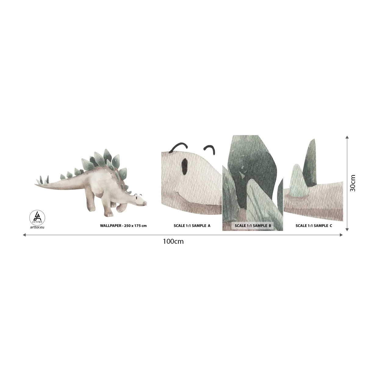 Mostră de Tapet Standard Eco - Prietenul tău - Dinozaur, Pentru copii, Stegozaur - 100x30 cm