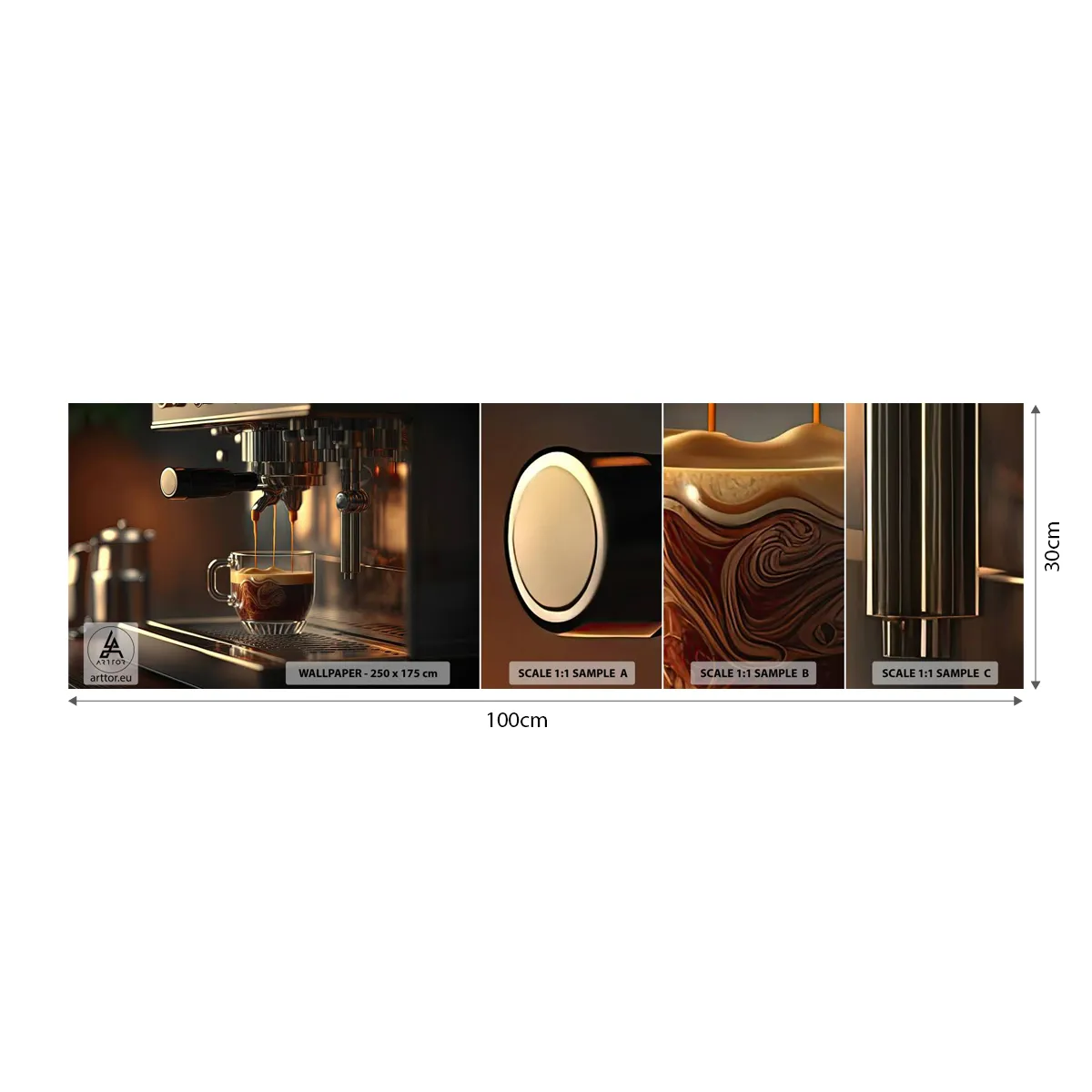 Fotobehang Staaltje Standard Eco - Een sensuele mix - Koffie, Koffiezetapparaat, Gastronomie - 100x30 cm