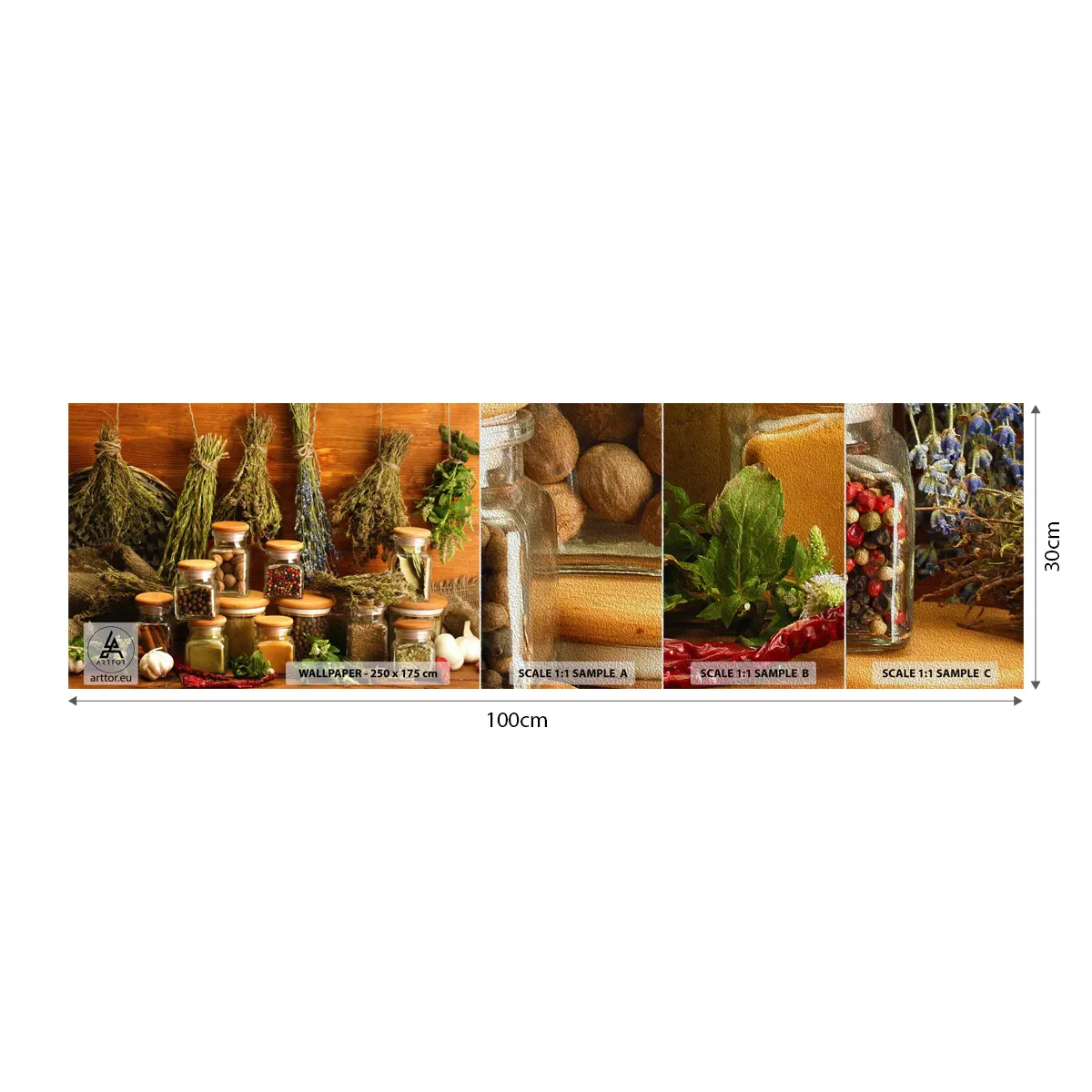 Campione di Fotomurale Premium Sand - Magie di cucina - Gastronomia, Erbe secche, Spezie - 100x30 cm