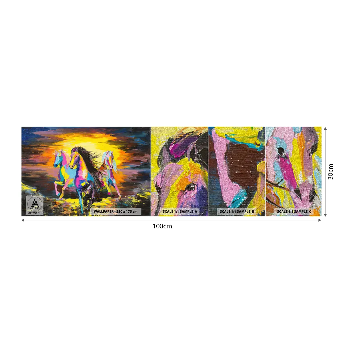 Amostra de papel de parede Premium Sand - Imersos no arco-íris - Animais, Cavalos, Liberdade - 100x30 cm