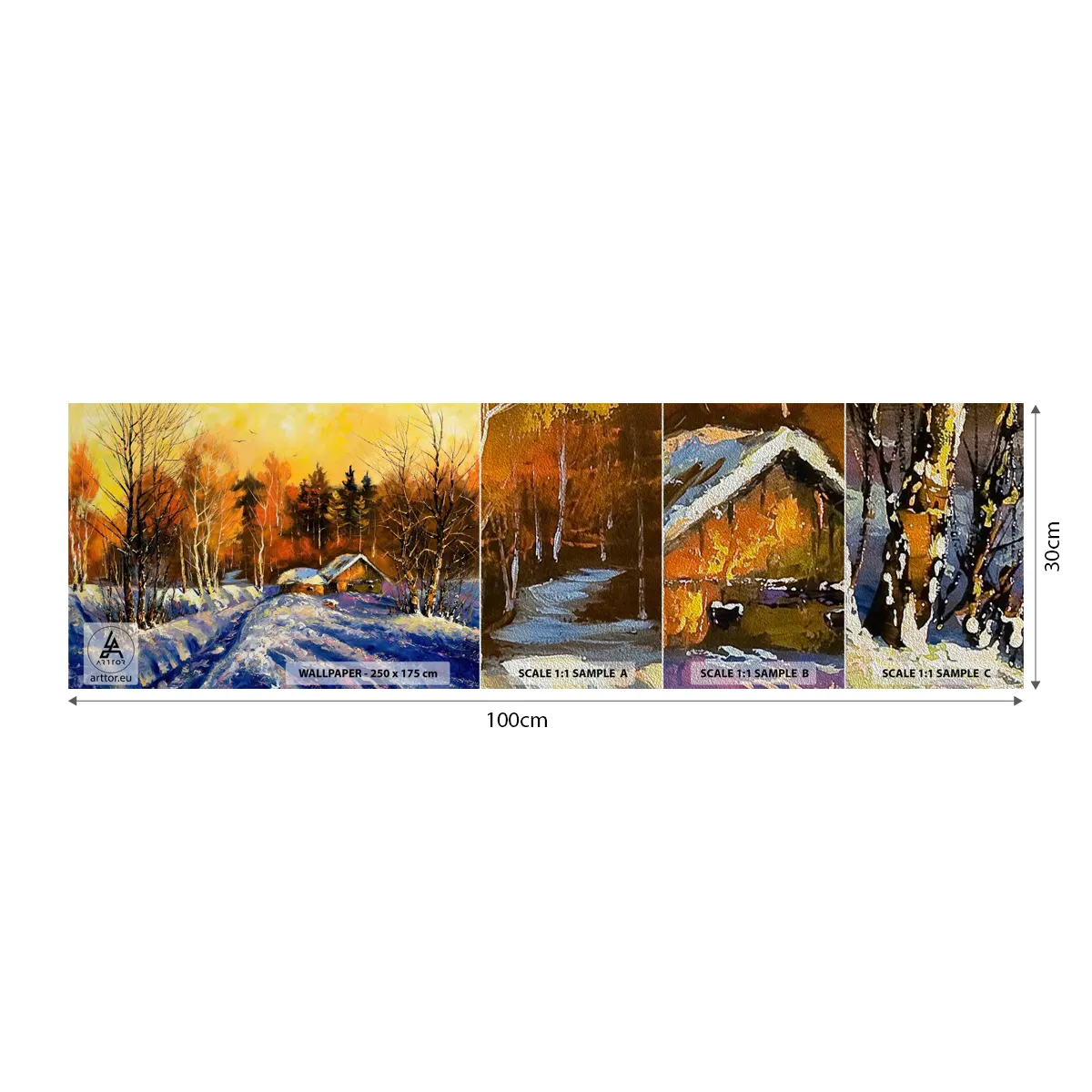 Vzor Fototapety Premium Sand - Zimní imprese v slunci - Krajina, Zima, Horská chata - 100x30 cm