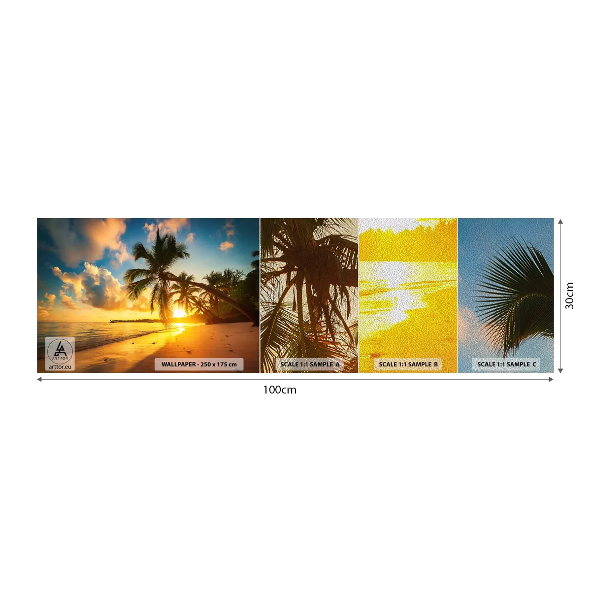 Fotobehang Monster Premium Sand - Caribische droom - Landschap, Kokospalm, Zee - 100x30 cm