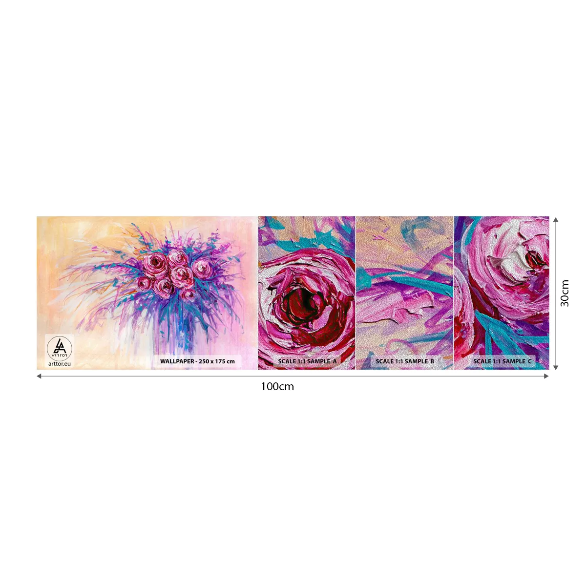 Prøve Fototapet Premium Sand - Rose springvand - Blomster, Buket blomster, Rose - 100x30 cm