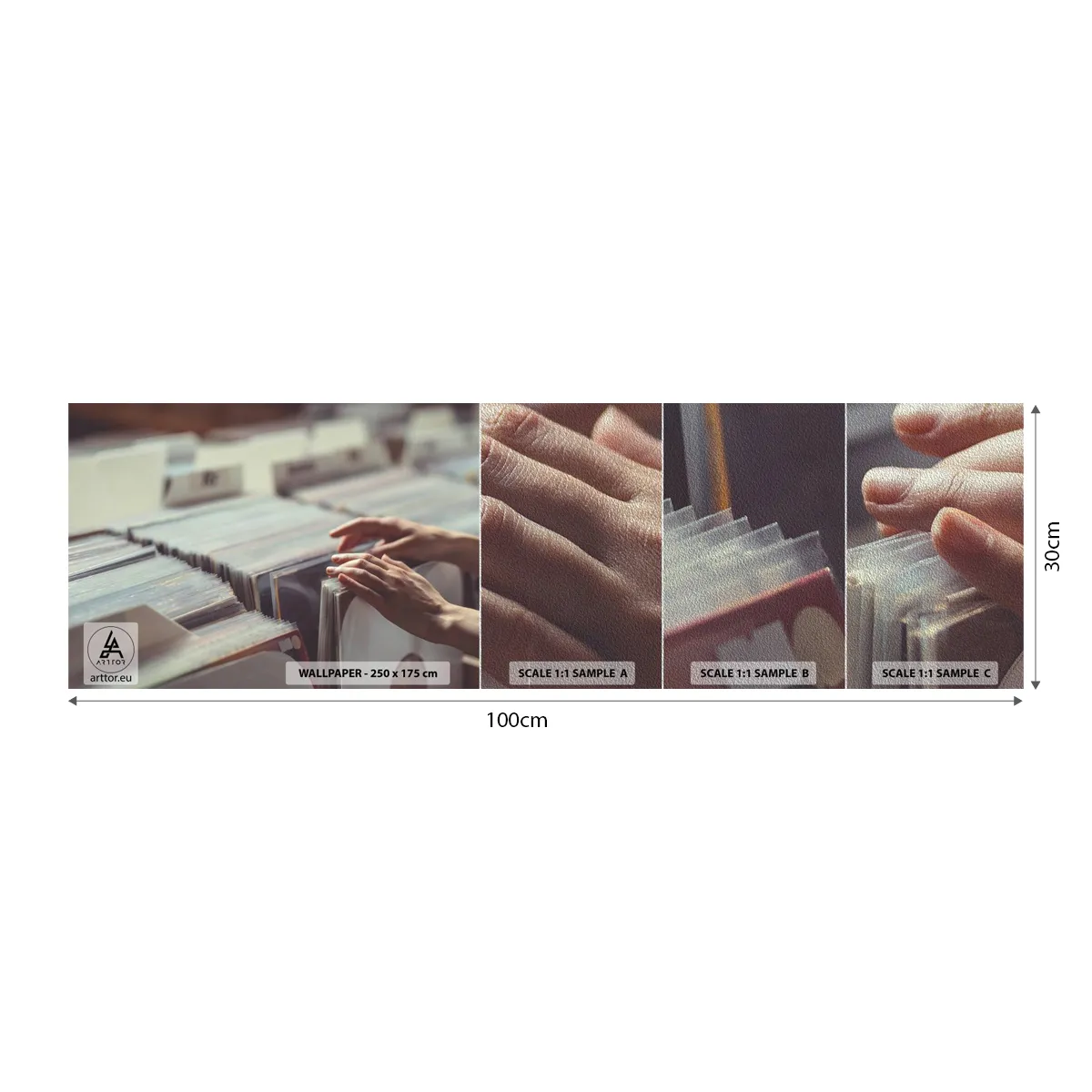 Muestra de fotomural Premium Sand - En busca de emociones - Vinilo, Música, Tienda de música - 100x30 cm