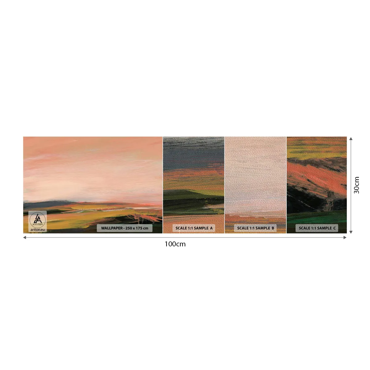 Amostra de papel de parede Premium Sand - Em tons rosa - Paisagem, Pedaço, Visualizar - 100x30 cm