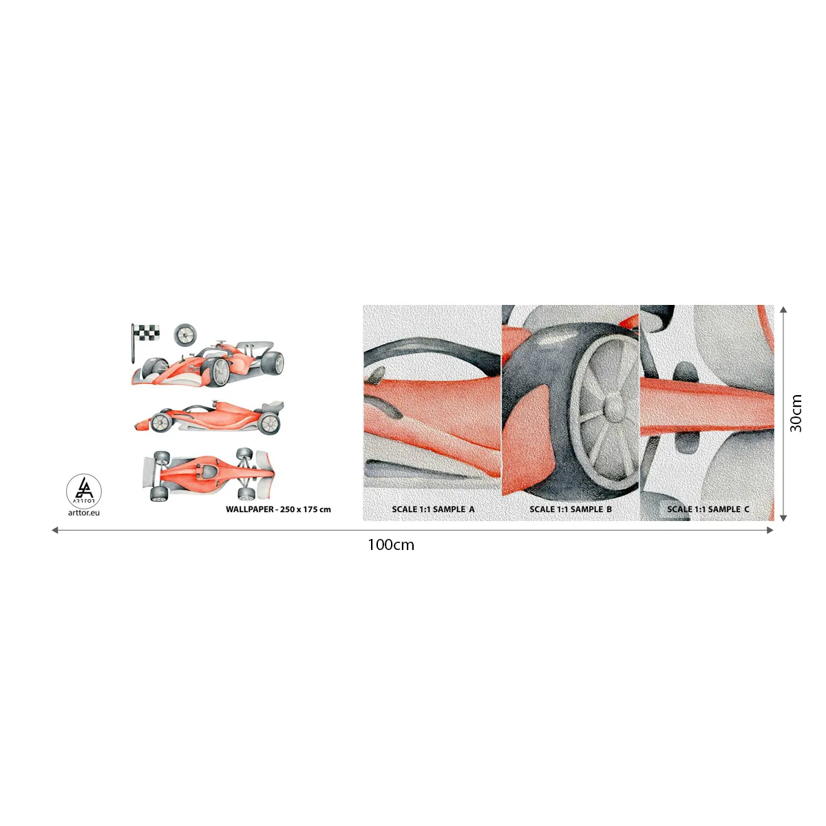 Mostră tapet Premium Sand - Prindeți visul - Mașini de curse, Mașini, Pentru copii - 100x30 cm