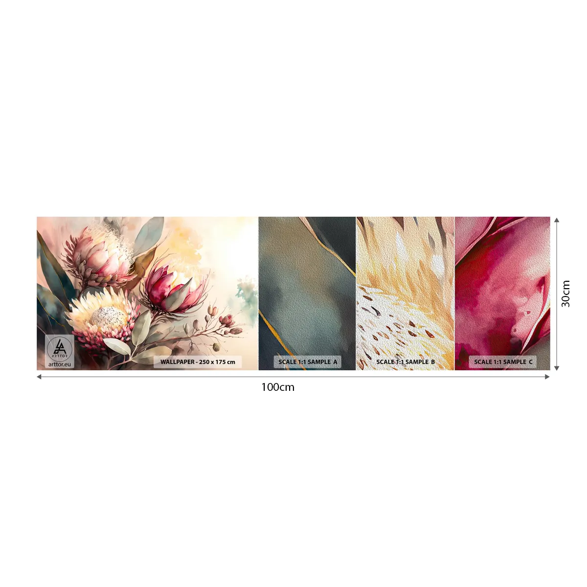 Prøve Fototapet Premium Sand - I profil og en face - Blomster, Art Deco, Botanik - 100x30 cm