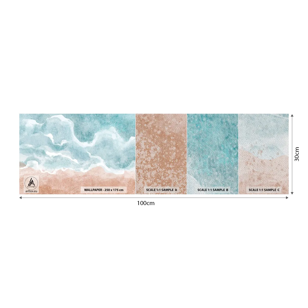 Mostră tapet Premium Sand - Abstracția norilor - plajă, Peisaj, Mare - 100x30 cm