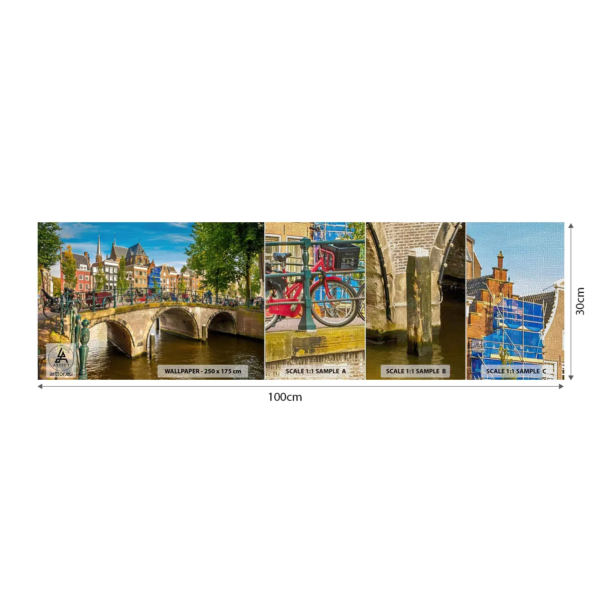 Photo Wallpaper Sample Premium Canvas - Spring over the Canal - City, Amsterdam, Architecture - 100x30 cm