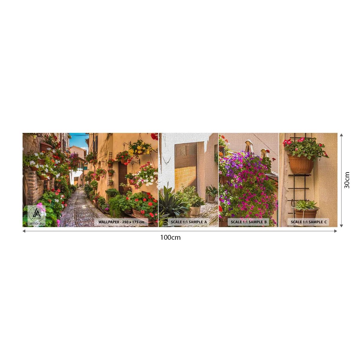 Photo Wallpaper Sample Premium Canvas - Italian Back Street - City, Flowers, Architecture - 100x30 cm