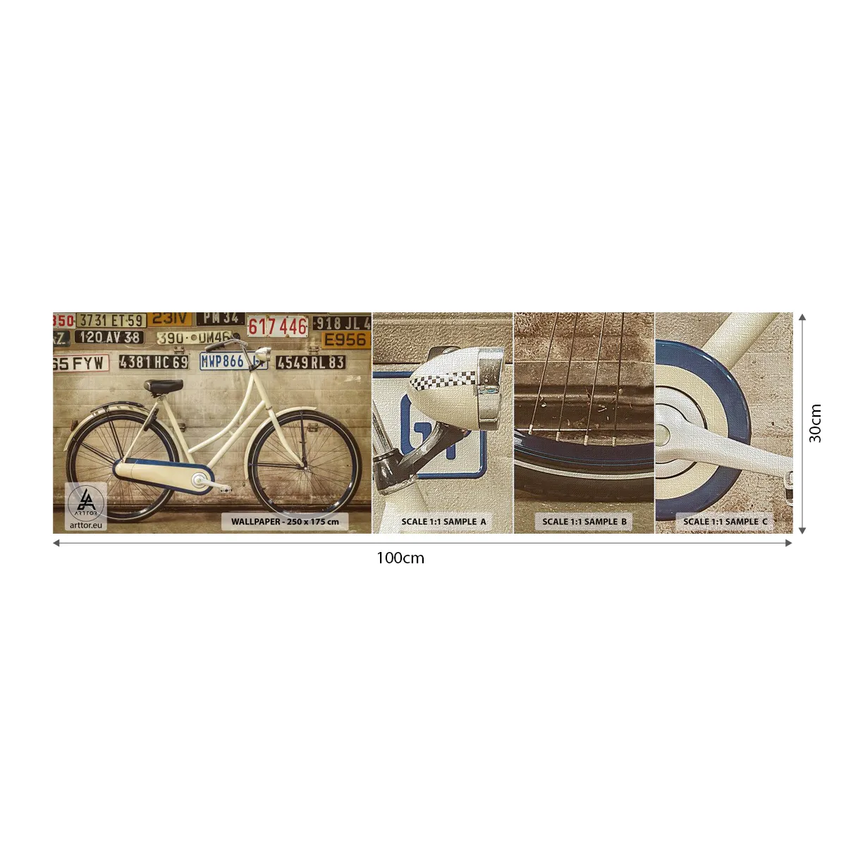 Mostră tapet Premium Canvas - Fără complexe - mural, Bicicleta, Farfurii - 100x30 cm
