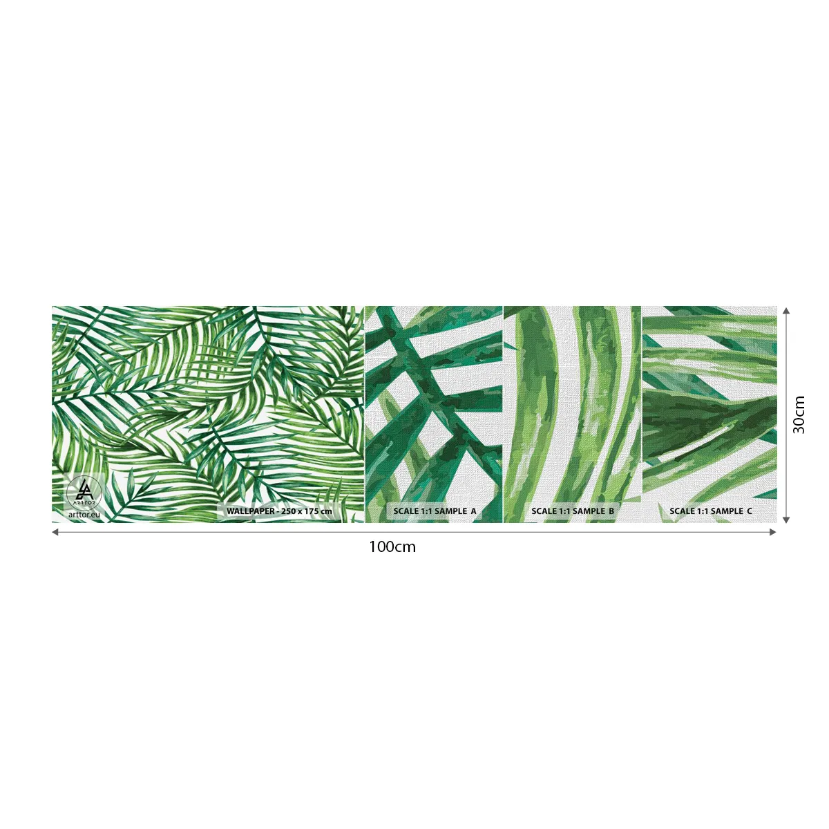 Fototapeten Muster Premium Canvas - Unter dem grünen Baldachin - Abstraktion, Palmblatt, Kokusnuss-Palme - 100x30 cm