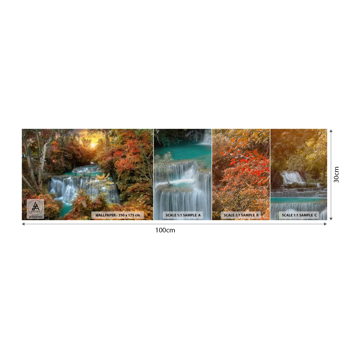 Muestra de fotomural Premium Canvas - El tesoro escondido del bosque - Paisaje, Cascada, Bosque - 100x30 cm