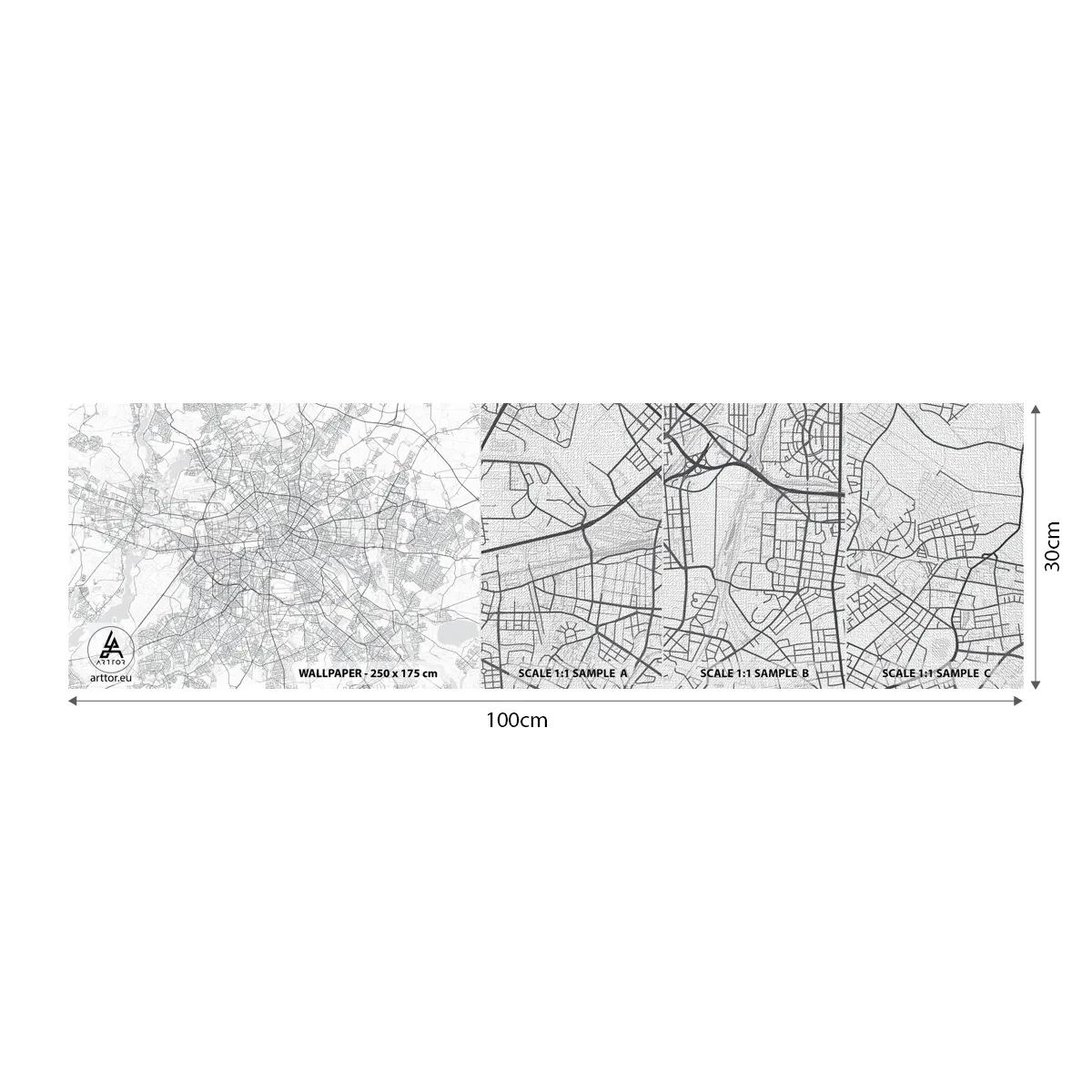 Échantillon de Papier Peint Premium Canvas - Fleur de Berlin - Ville, Carte de la ville, Berlin - 100x30 cm