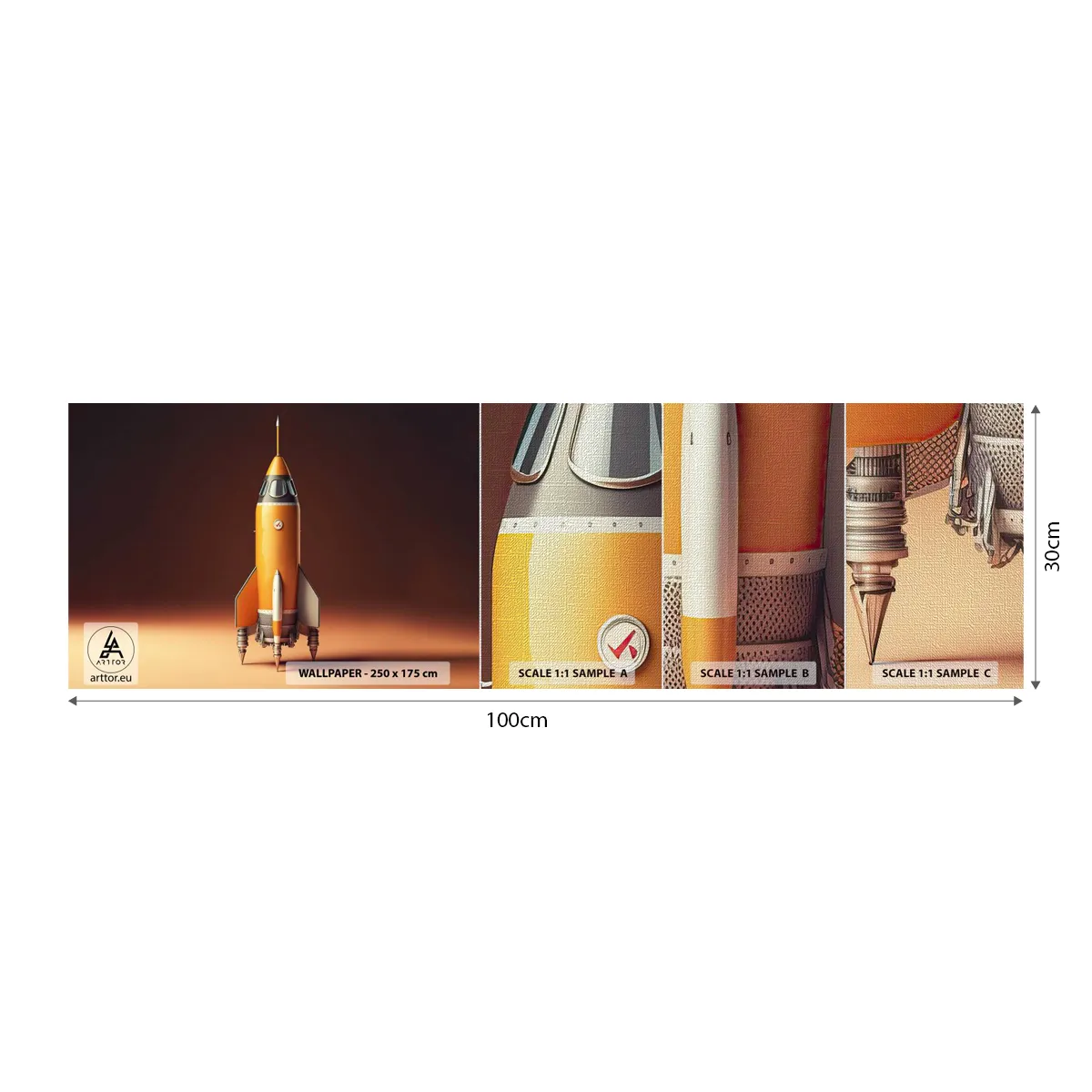 Mostră tapet Premium Canvas - Totul începe cu un vis - O rachetă spațială, Creion, Ştiinţă - 100x30 cm