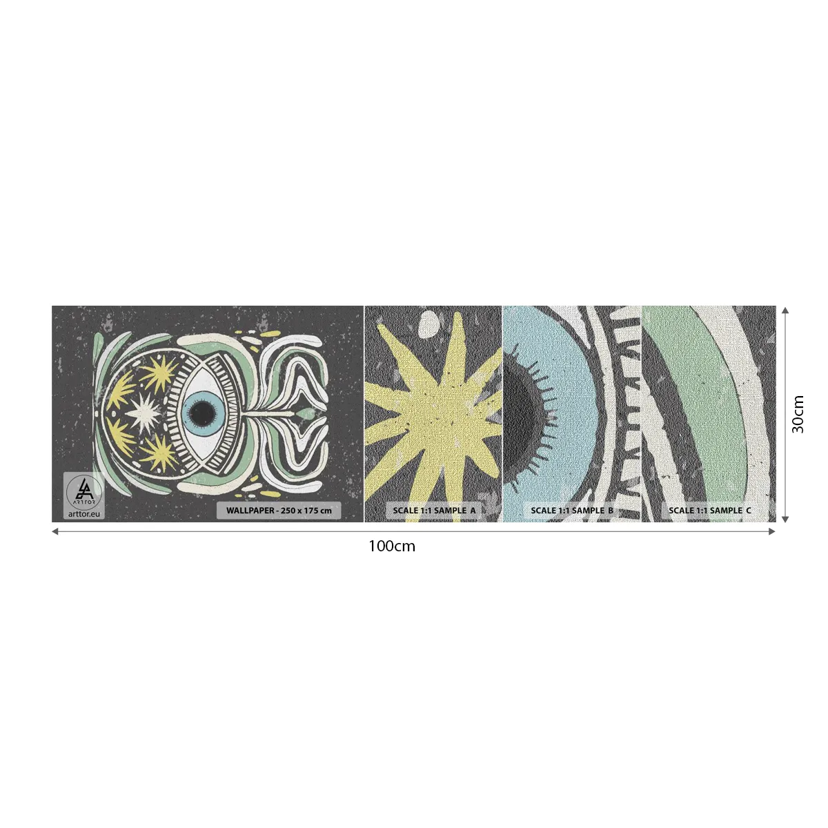 Photo Wallpaper Sample Premium Canvas - Tribal Rituals - Boho, Eye, Pastel - 100x30 cm