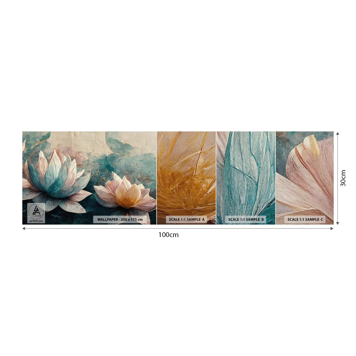 Photo Wallpaper Sample Premium Canvas - Stars of the Lake - Flowers, Art Deco, Lotus - 100x30 cm