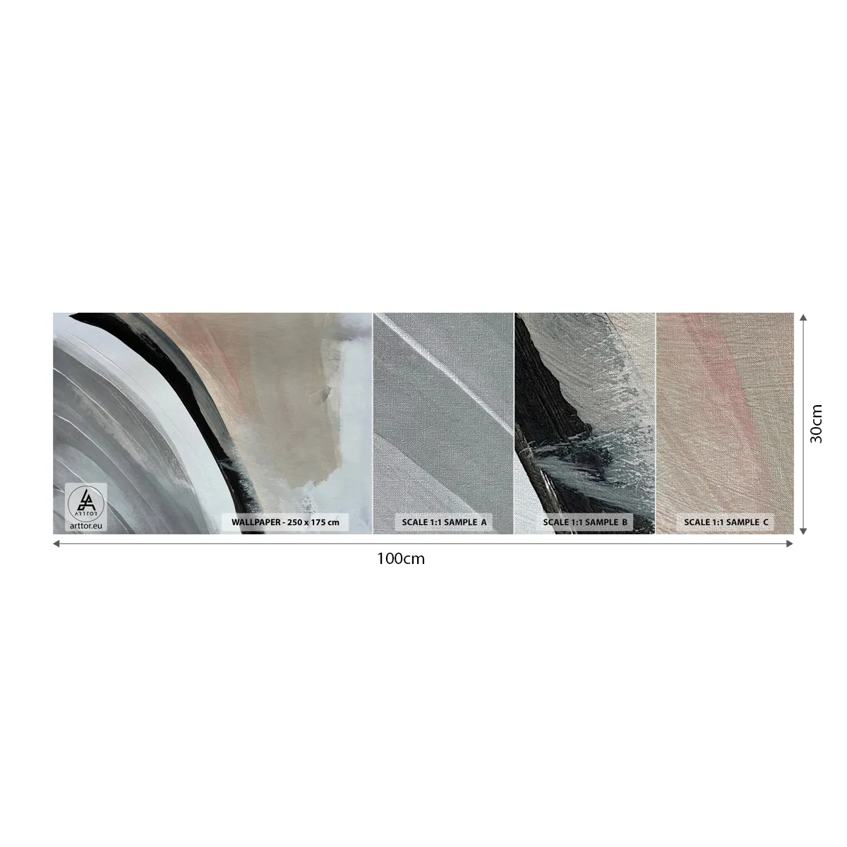 Fototapeten Muster Premium Canvas - Komposition: Bogen aus Schwarz und Grau - Abstraktion, Stück, Moderne Kunst - 100x30 cm