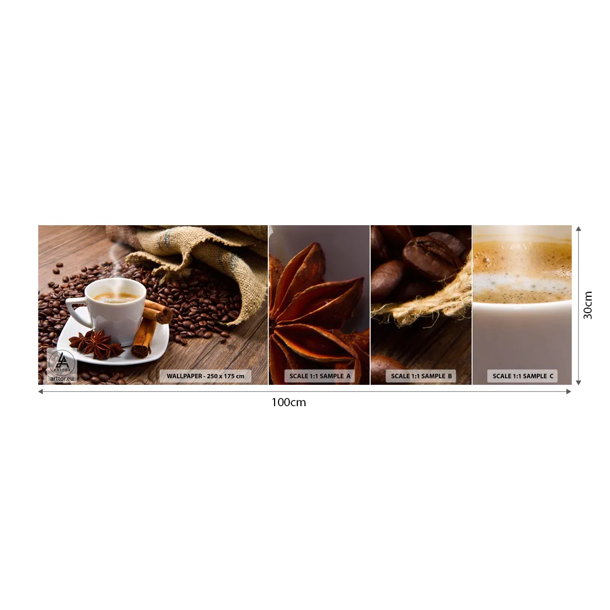 Vzor Fototapety Samolepicí Deluxe Sticker - Pikantní chuť a aroma - Gastronomie, Káva, Skořice - 100x30 cm