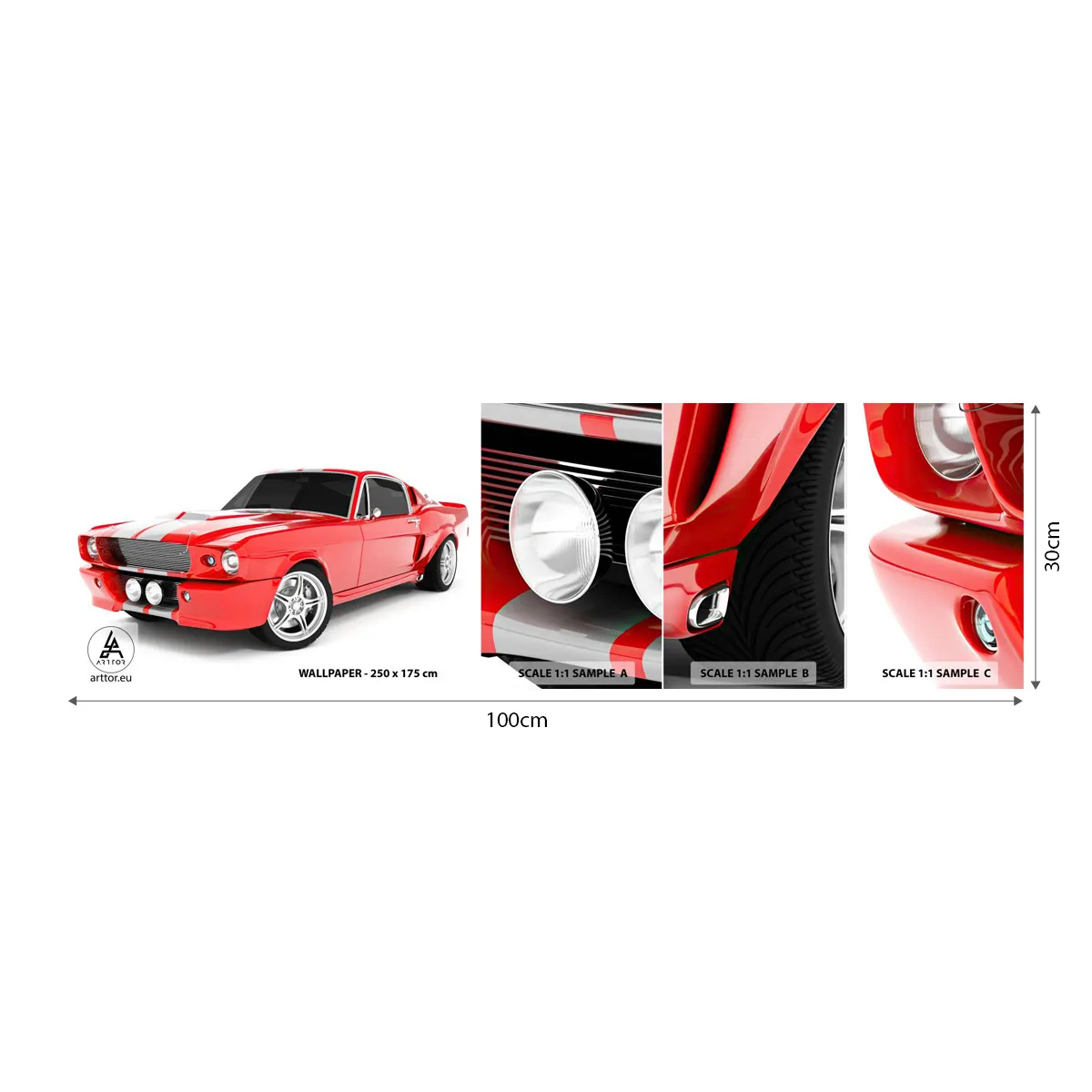 Fototapeten Muster Selbstklebend Deluxe Sticker - Ein Mustang so schnell wie der Wind - Automobil, Oldtimer, Mustang-Auto 1967 - 100x30 cm