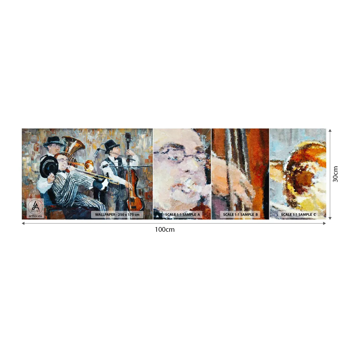 Mostră tapet autocolant Deluxe Sticker - Numai jazz - Muzică, Grup, Instrumente muzicale - 100x30 cm