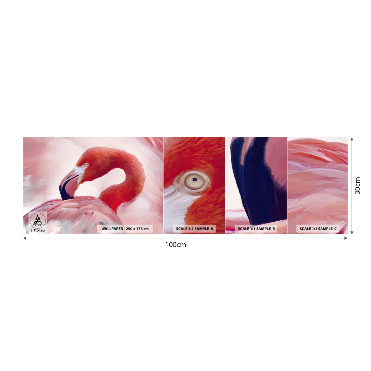 Échantillon de Papier Peint Autocollant Deluxe Sticker - Beauté des oiseaux - Flamant, Oiseau, Nature - 100x30 cm