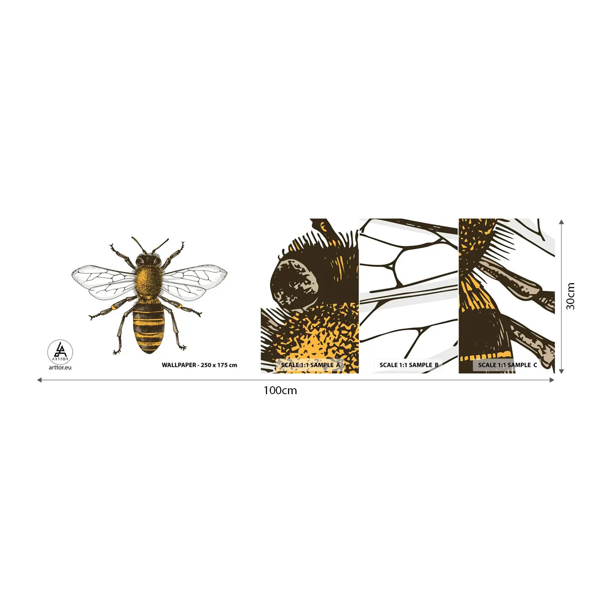 Échantillon de Papier Peint Autocollant Deluxe Sticker - Belle et bonne - Abeille, Insecte, Nature - 100x30 cm