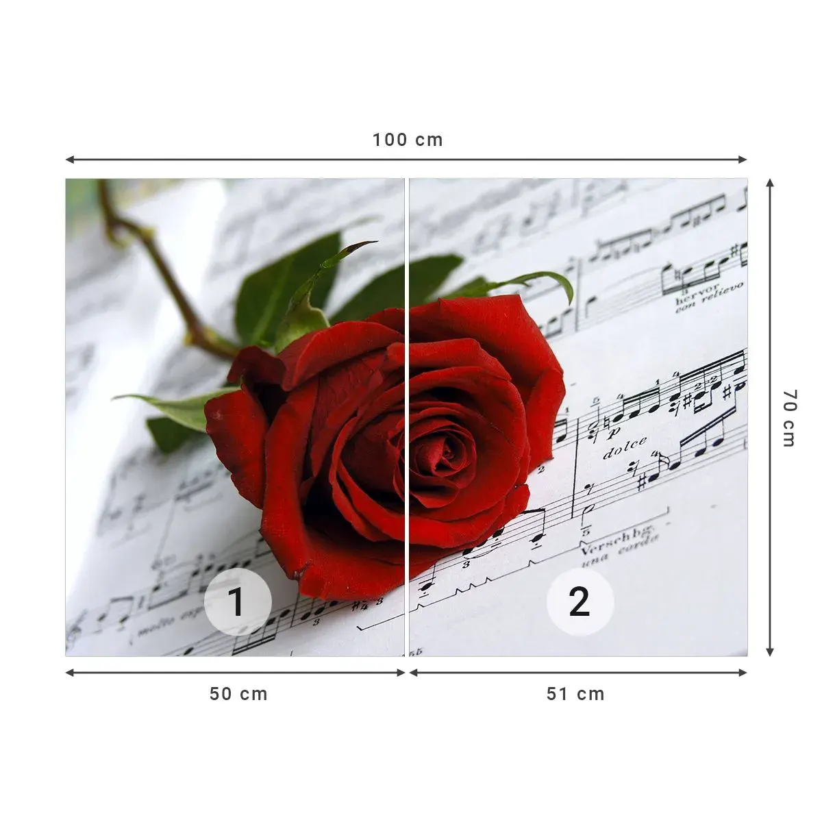 Papel de Parede Autocolante Deluxe Sticker - Música de sentimentos em escarlate - Flores, Rosa, Música - 100x70 cm