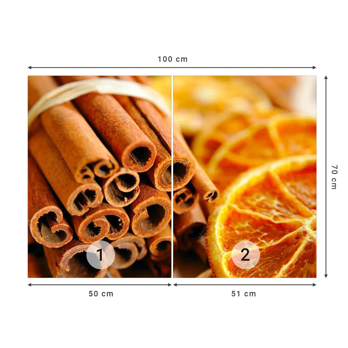 Fotomural Autadhesivo Deluxe Sticker - ¿Puedes oler su aroma? - Naranja, Canela en rama, Especias - 100x70 cm