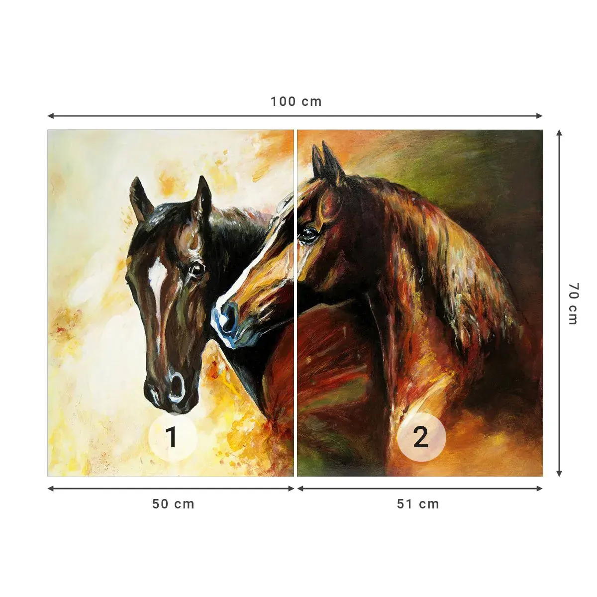 Papier Peint Autocollant Deluxe Sticker - Deux fois plus gracieux - Animaux, Les chevaux, Nature - 100x70 cm