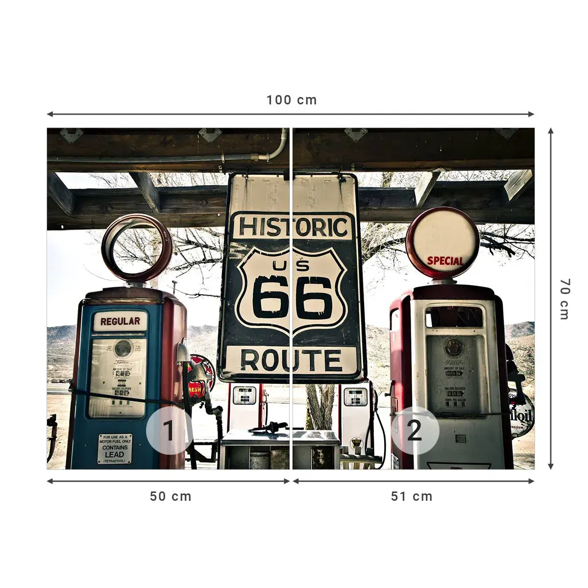 Öntapadós Fotótapéta Deluxe Sticker - Amerikai retro utazás - Szüret, 66-os út, 66-os út - 100x70 cm