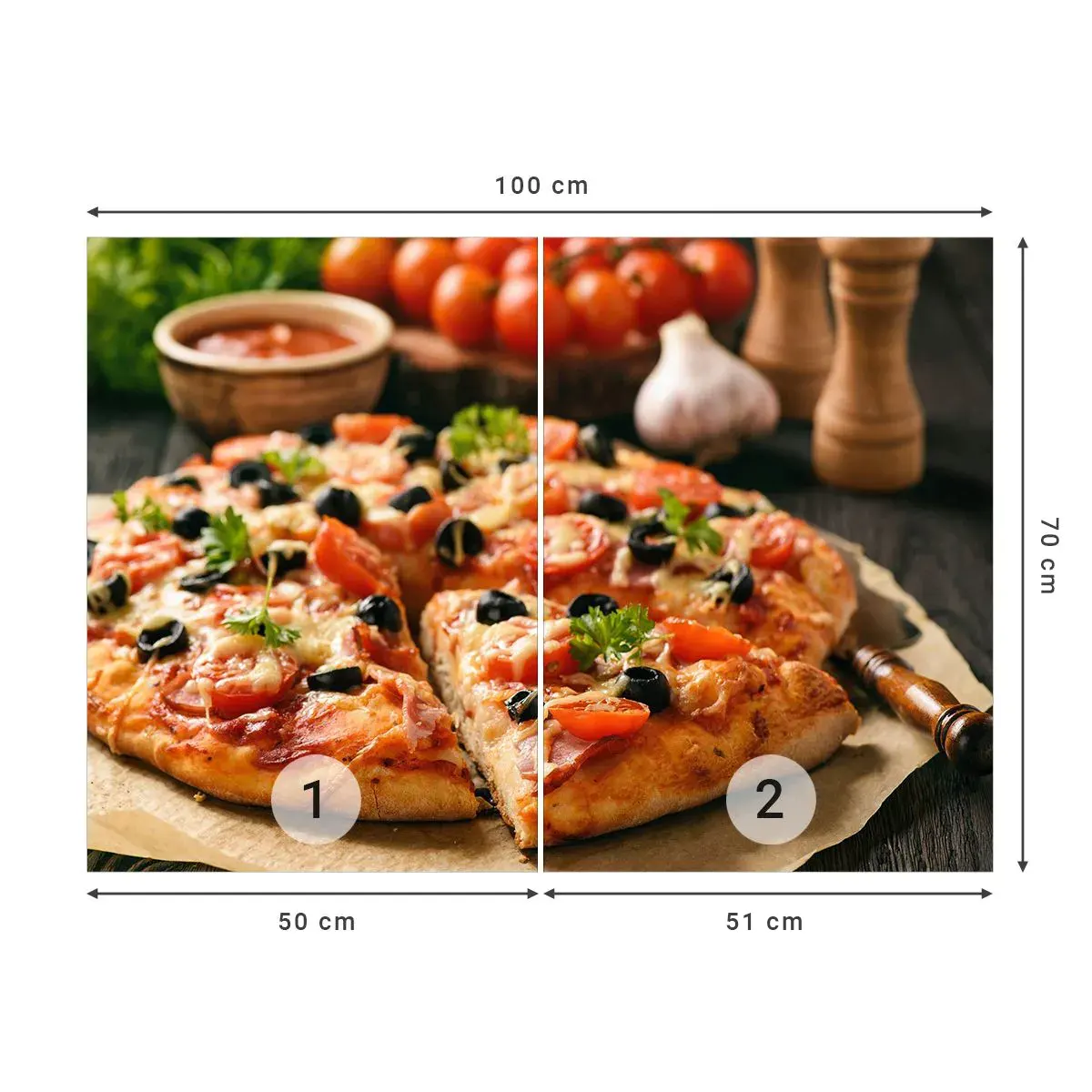 Papier Peint Autocollant Deluxe Sticker - Tu t'en es encore tiré - La gastronomie, Pizza, Tomate - 100x70 cm