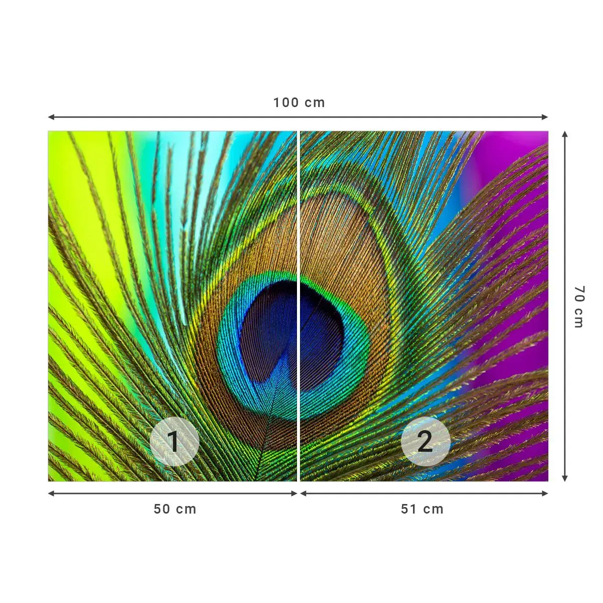 Self-Adhesive Photo Wallpaper Deluxe Sticker - Eye to Eye - Abstraction, Peacock Feather, Piece - 100x70 cm
