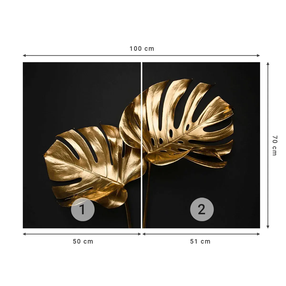 Selbstklebende Fototapete Deluxe Sticker - Die Schätze der Natur - Abstraktion, Goldene Blätter, Monstera-Blatt - 100x70 cm