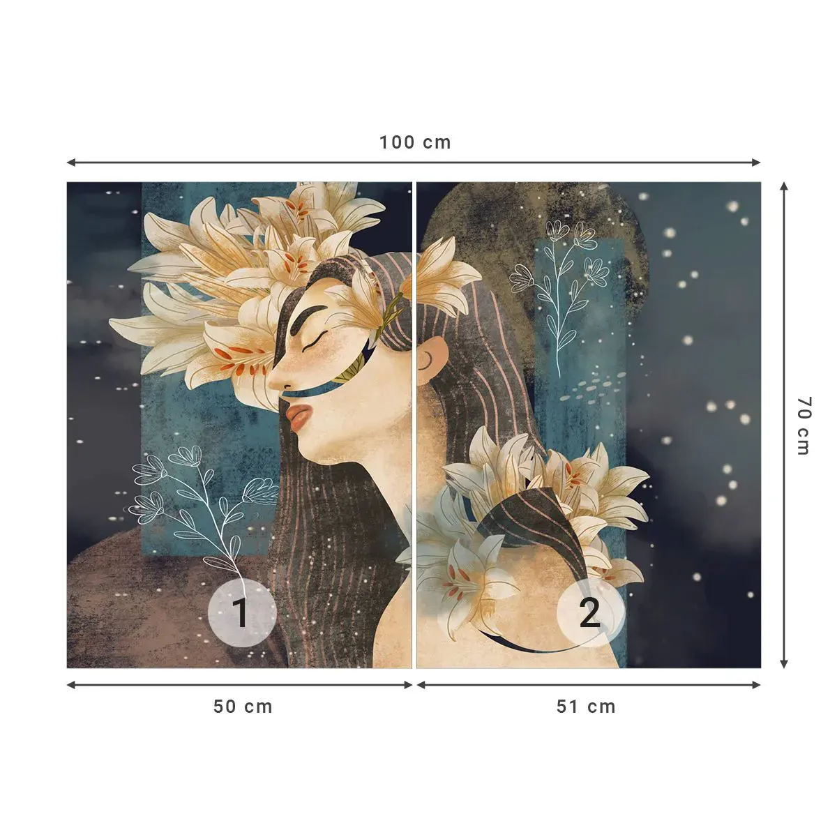 Selbstklebende Fototapete Deluxe Sticker - Ein Märchen über eine Prinzessin mit Lilien - Abstraktion, Frau, Blumen - 100x70 cm