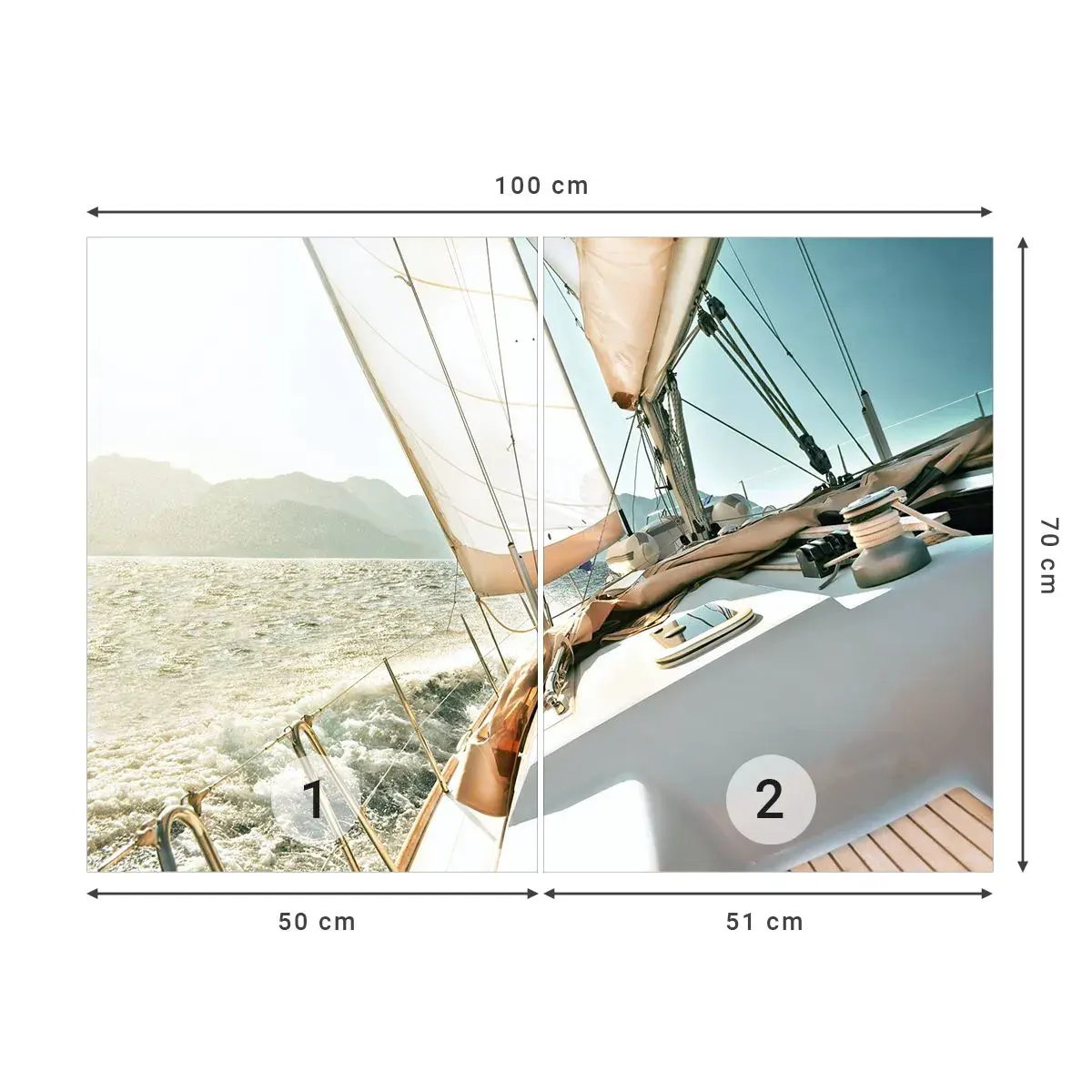 Zelfklevend Fotobehang Deluxe Sticker - Onder vol zeil - Jacht, het zeilen, Zee - 100x70 cm