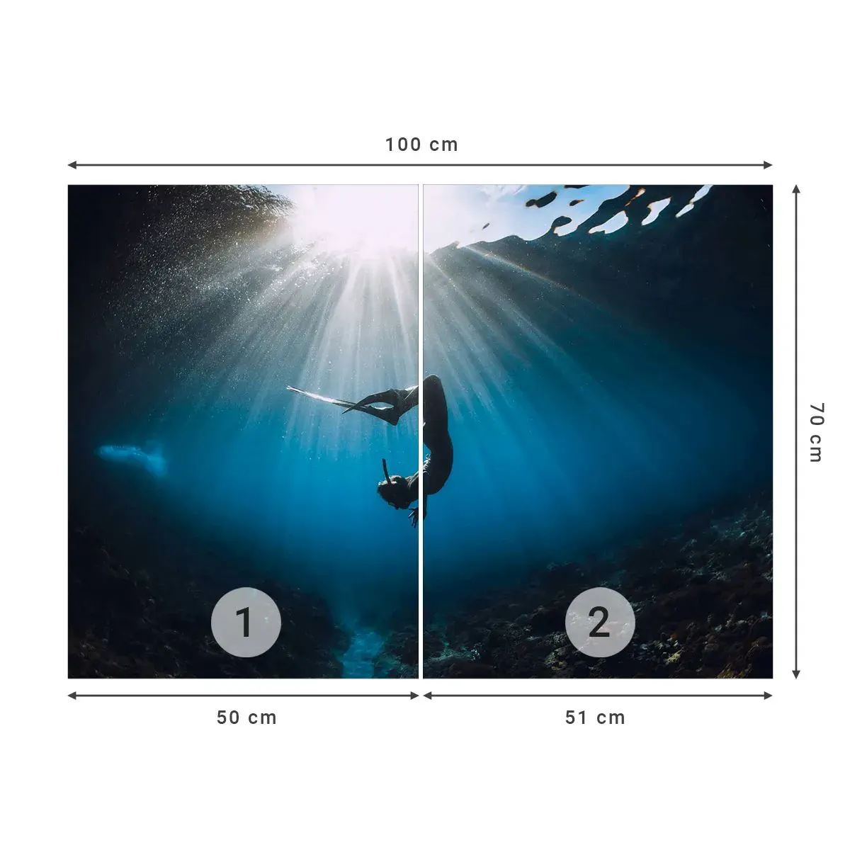 Tapet Autoadeziv Deluxe Sticker - Dans subacvatic - Peștera subacvatică, Raze de soare, Scufundări - 100x70 cm