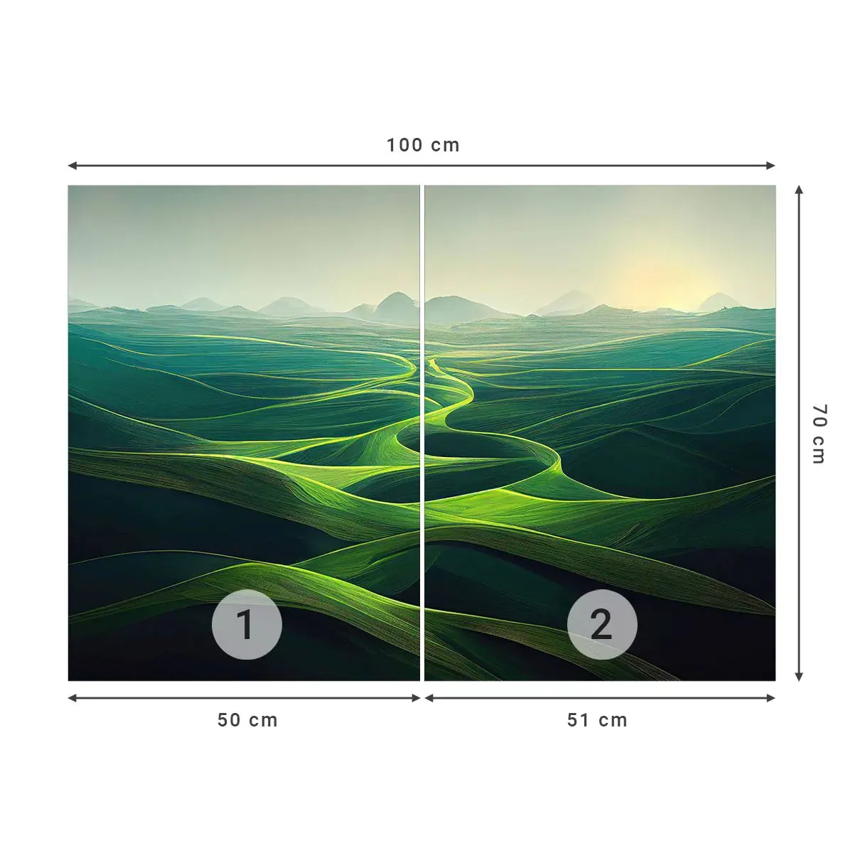 Selbstklebende Fototapete Deluxe Sticker - In den grünen Tälern - Landschaft, Wiese, Täler - 100x70 cm