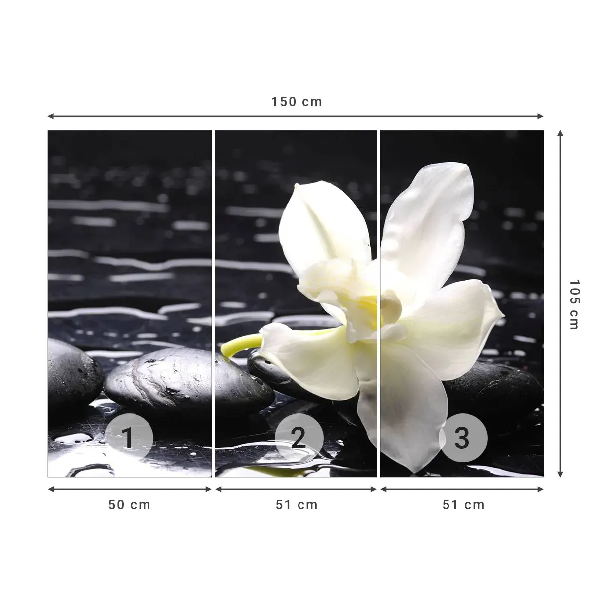 Self-Adhesive Photo Wallpaper Deluxe Sticker - Study in Black and White - Flowers, Stones, Orchid - 150x105 cm